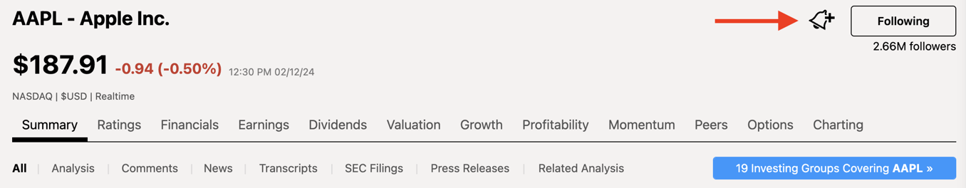 How Do I Set Up or Edit Rating Alerts for a Stock?