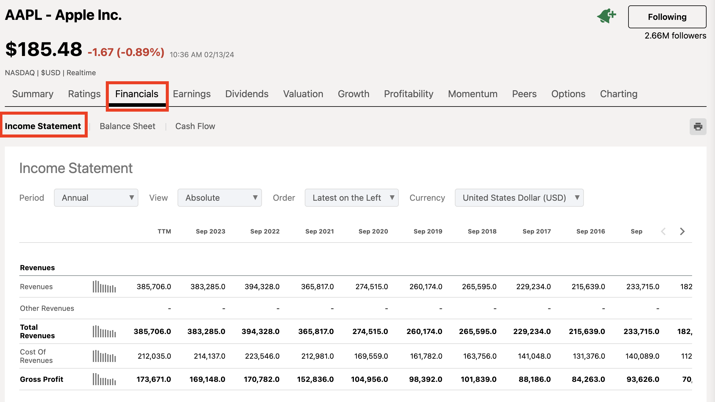 Where Can I Find the Financial Statements for a Particular Stock?